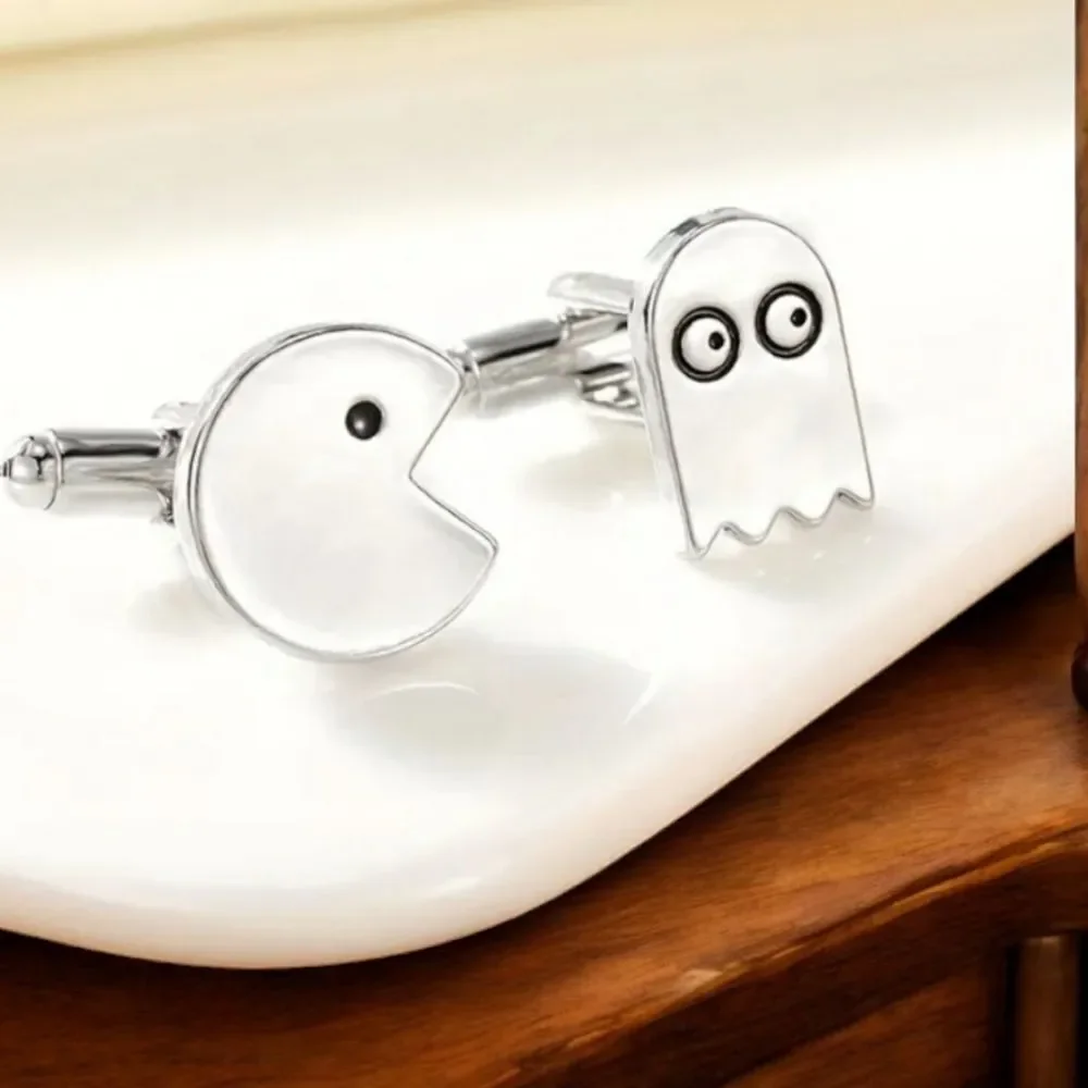 Pac-Man Ghost Retro Arcade Cufflinks Maze Gamer 80s Video Game Geek Groom Gift